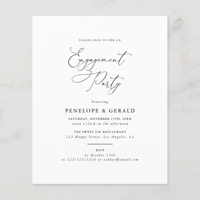 Convite De Festa de noivado Preta E Branca (Frente)