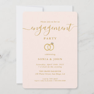 Convite de festa de noivado rosa e dourado elegant