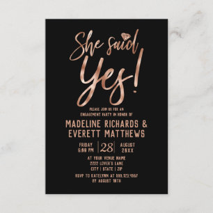 Convite de Festa de Noivado Rose Gold Ela Disse Si