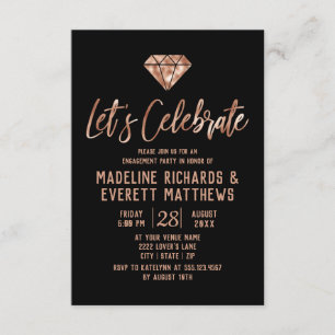 Convite de festa de noivado Rose Gold Let's Celebr