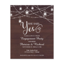 Convite de festa de noivado rústico Ela Disse Sim