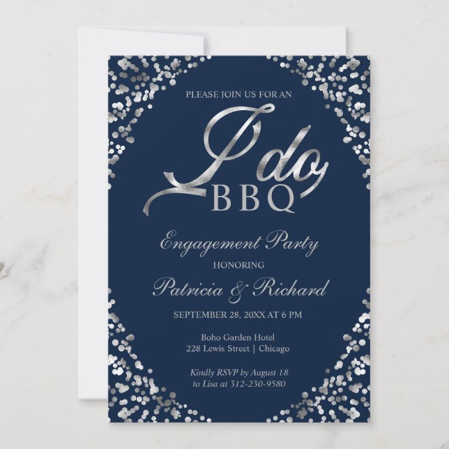 Convite de festa de noivado Silver Blue I DO BBQ (Frente)