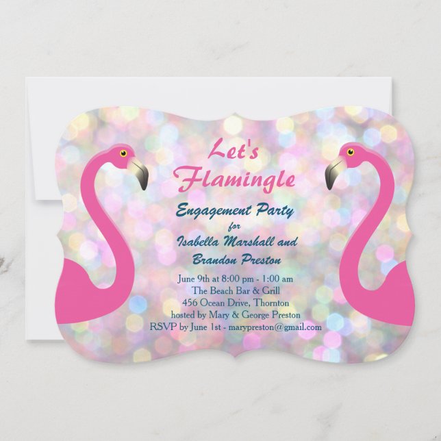 Convite de Festa de noivado Sparkly Flamingo (Frente)