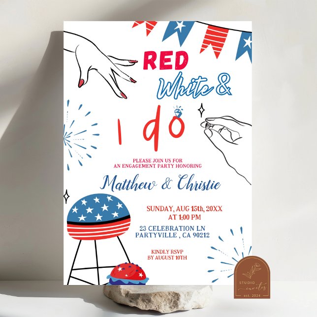 Convite de festa de noivado Vermelho Branco e Eu f (Criador carregado)