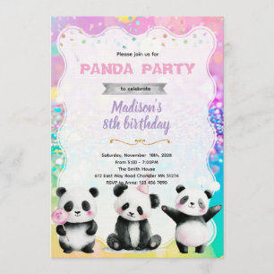convite de festa de panda fofo