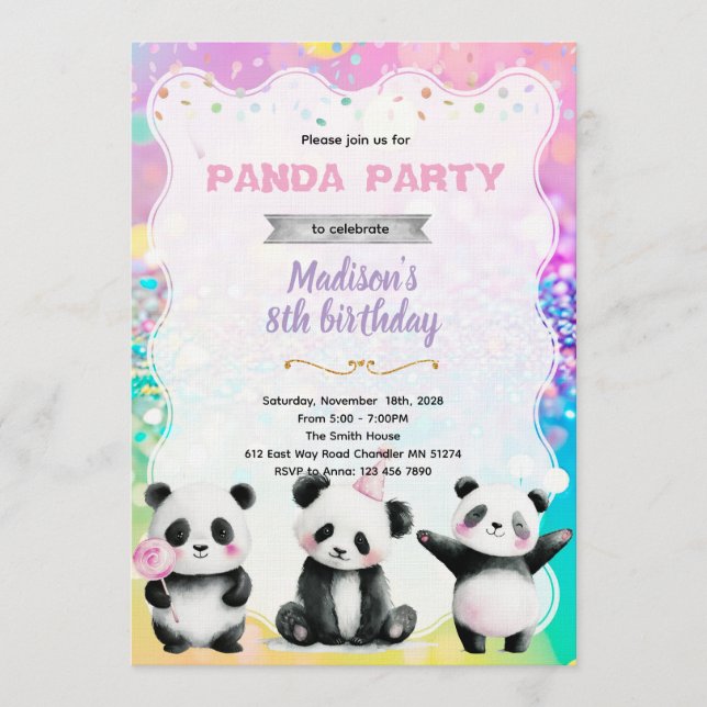 convite de festa de panda fofo (Frente)