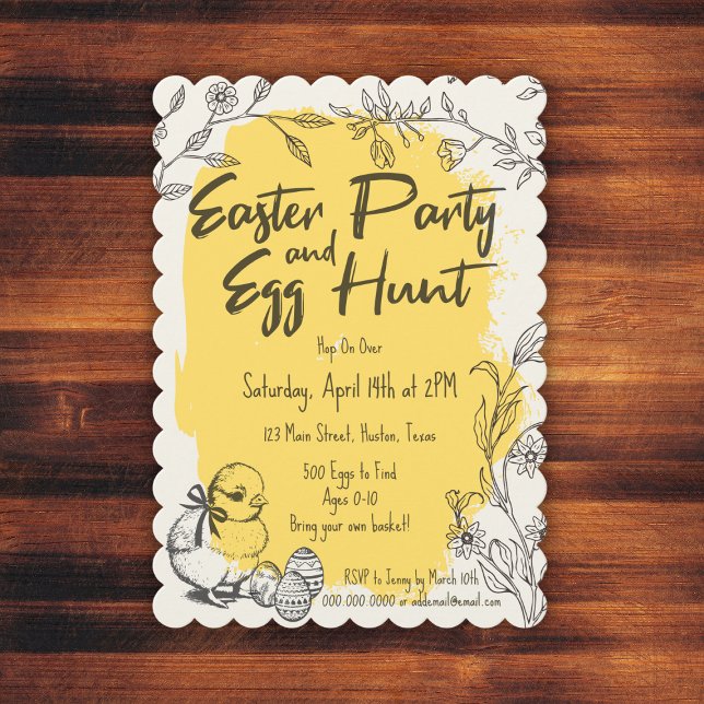 Convite de festa de Páscoa com caçada aos ovos de  (Scalloped Easter Party & Egg Hunt Invite
)