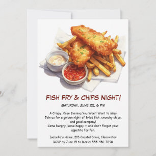 Convite de Festa de Peixe Frito e Batatas – Casual