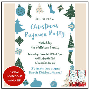 Convite de festa de pijamas para adultos verde azu