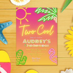 Convite de festa de piscina cor-de-rosa tropical n