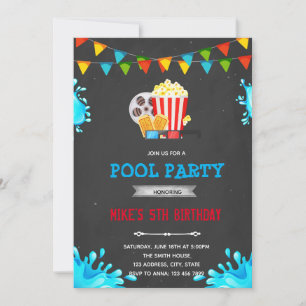convite de festa de piscina de cinema