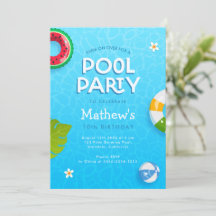 Convite de festa de piscina de verão com folhas de