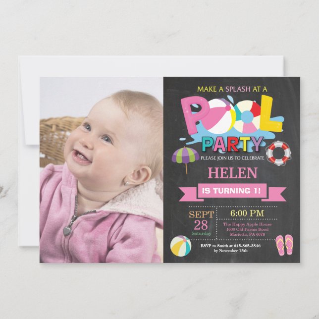 Convite de Festa de Piscina de Verão Splish Splash (Frente)