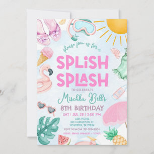 Convite de Festa de Piscina Editável Aniversário d