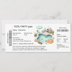 Convite de Festa de Piscina em Estilo de Bilhete –