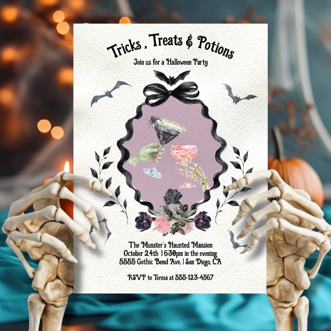 Convite de Festa de Poções de Halloween Floral Gót (Criador carregado)