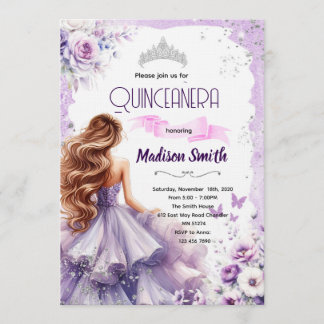 Convite de festa de Quinceanera roxo