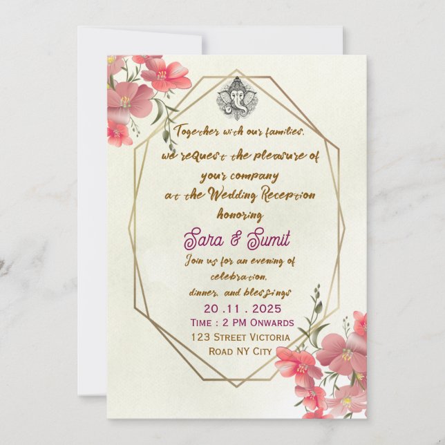 Convite de festa de recepção de casamento indiano  (Frente)