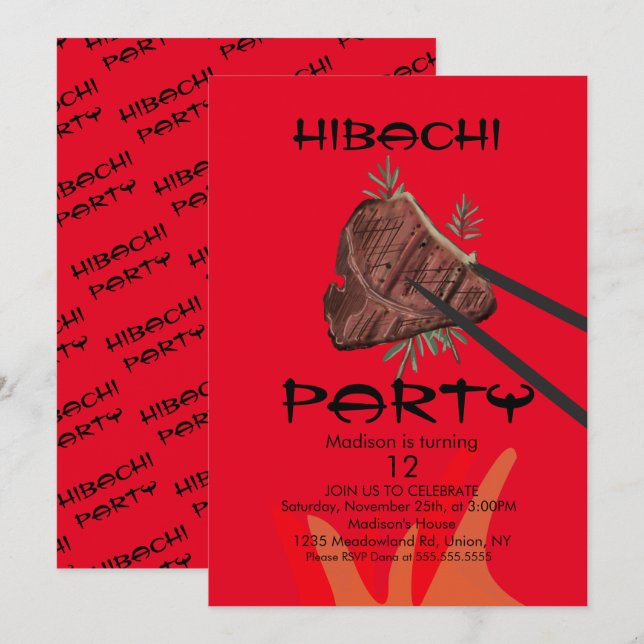Convite de Festa de Restaurante Japonês Hibachi St (Frente/Verso)