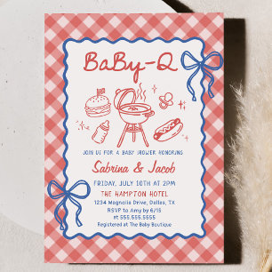 Convite de festa de revelação de BaBy-Q de Gingham