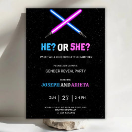 convite de festa de revelação de gênero azul e ros