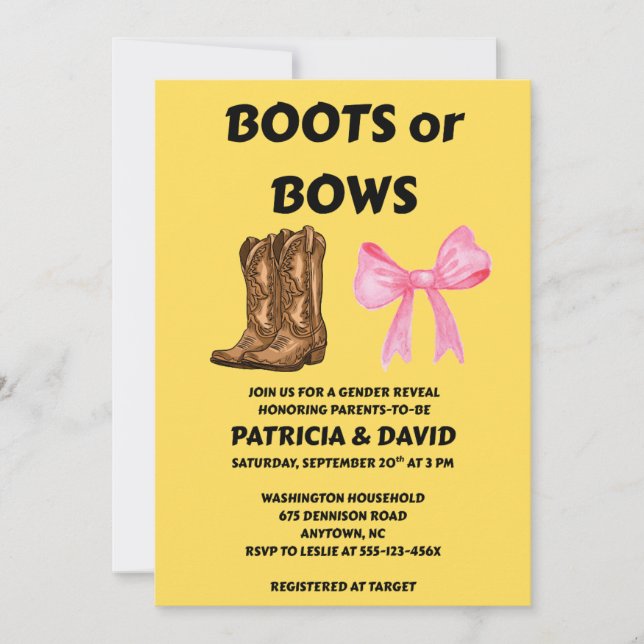 Convite de Festa de Revelação de Gênero Botas ou L (Frente)