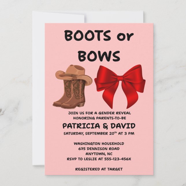 Convite de Festa de Revelação de Gênero Botas ou L (Frente)