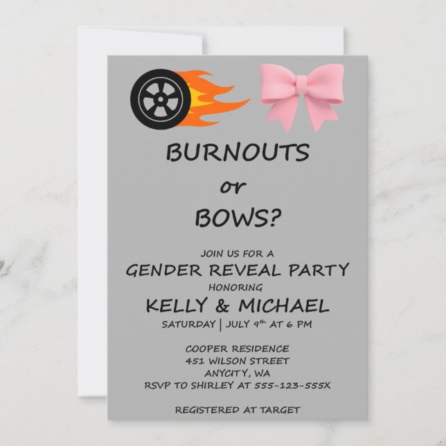 Convite de festa de revelação de gênero Burnouts o (Frente)
