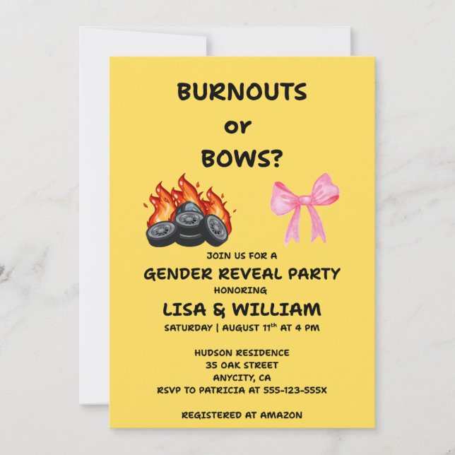 Convite de festa de revelação de gênero Burnouts o (Frente)