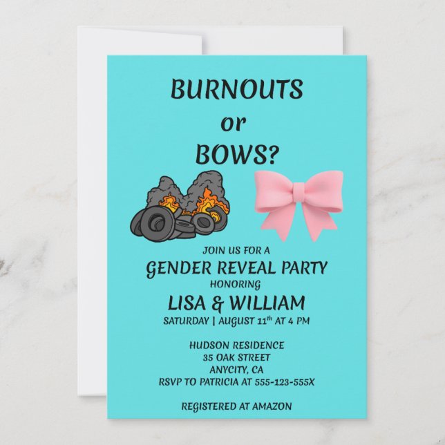 Convite de festa de revelação de gênero Burnouts o (Frente)
