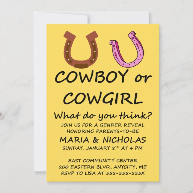 Convite de festa de revelação de gênero Cowboy Cow (Frente)