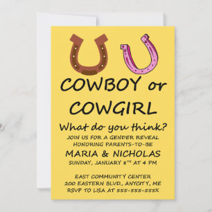 Convite de festa de revelação de gênero Cowboy Cow
