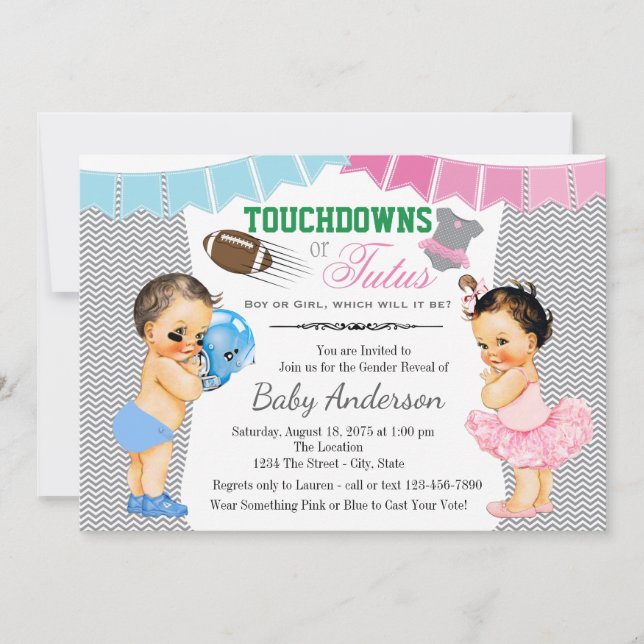 Convite de Festa de Revelação de Gênero Touchdowns (Frente)
