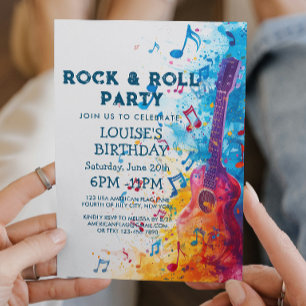 Convite de Festa de Rock And Roll com Guitarra e N