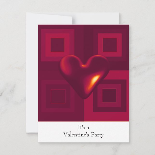 Convite de festa de São Valentim com coração verme (Frente)