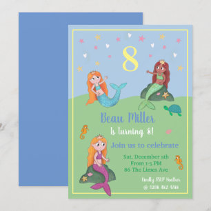 Convite de festa de sereia personalizável