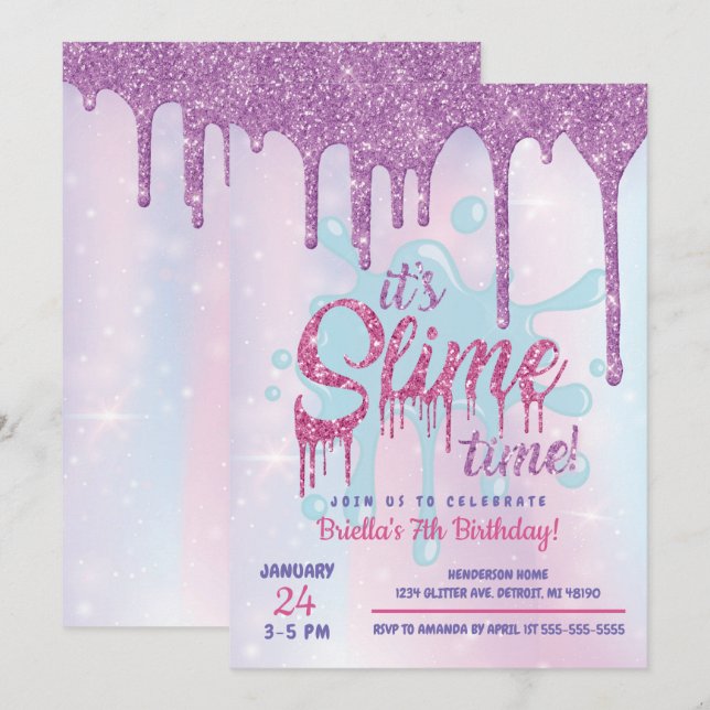 Convite de Festa de Slime Brilhante (Frente/Verso)