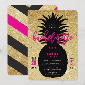 Convite de festa de solteira de abacaxi com glitte
