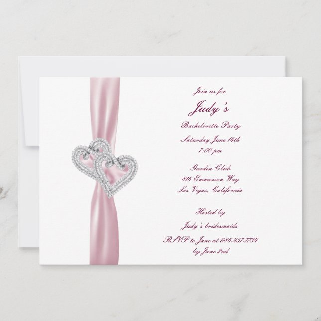 Convite de Festa de solteira de Corações Rosa Pers (Frente)