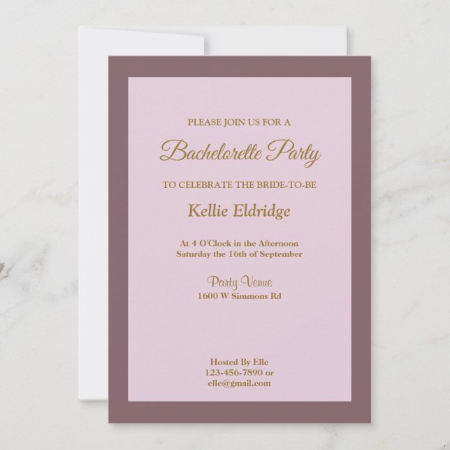 Convite de Festa de solteira Enquadrada Roxo/Blush (Frente)