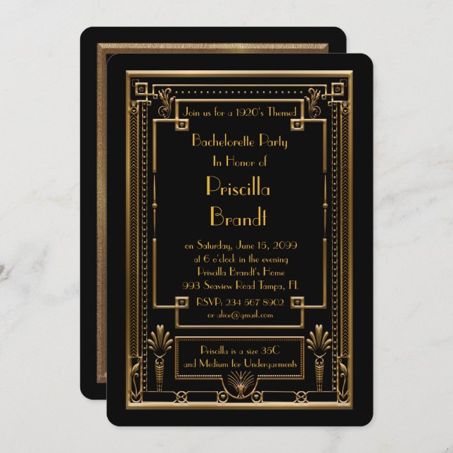 Convite de Festa de solteira, excelente Gatsby, pr (Frente/Verso)
