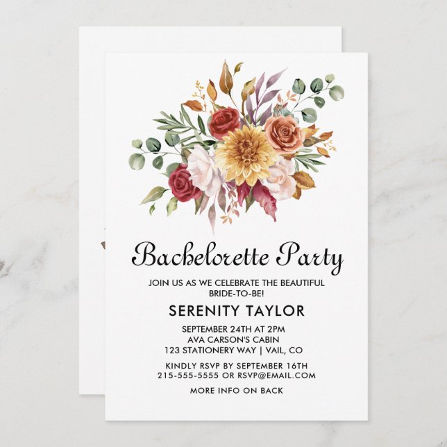 Convite de Festa de solteira Floral de outono (Frente/Verso)