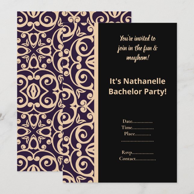 CONVITE DE FESTA DE SOLTEIRO COM PADRÃO BRANCO E P (Frente/Verso)