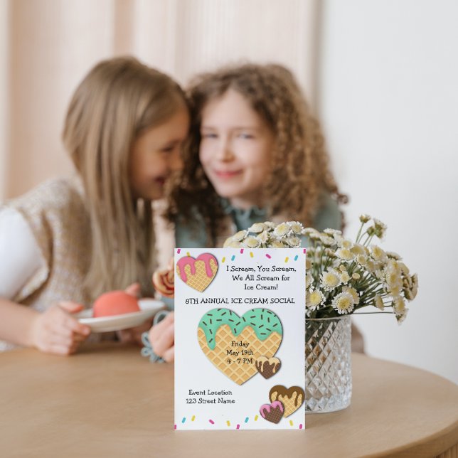 Convite de Festa de Sorvete Social Fofa (Criador carregado)