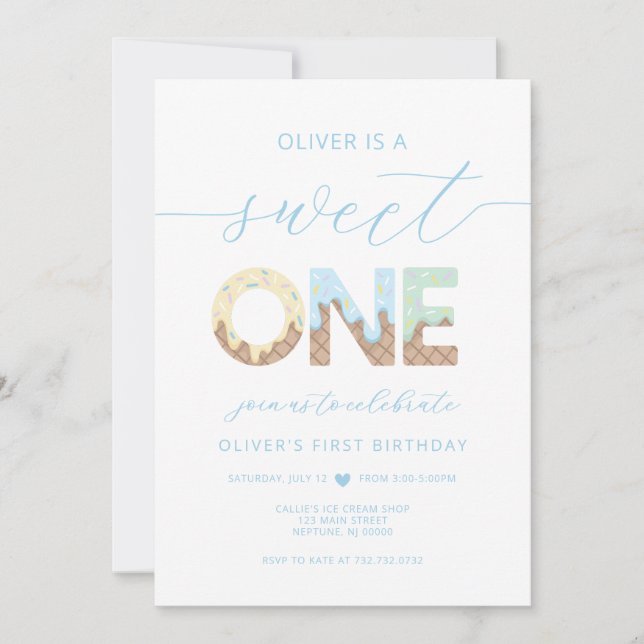 Convite de Festa de Sorvete Sweet One (Frente)
