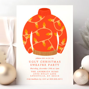 Convite de festa de suéter feio de luzes de Natal 