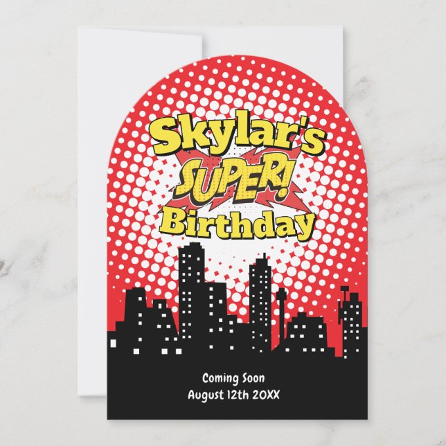 Convite de Festa de Super-Herói Infantil - Funeral (Frente)