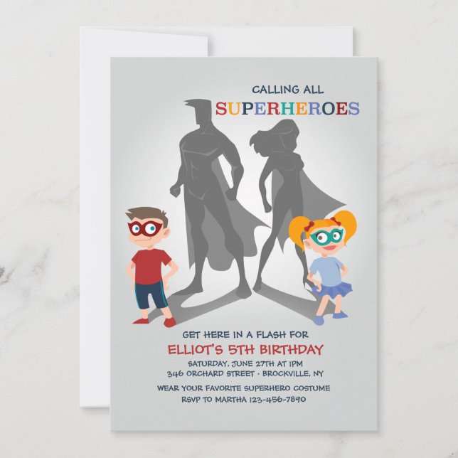 Convite de Festa de Super-Heróis (Frente)