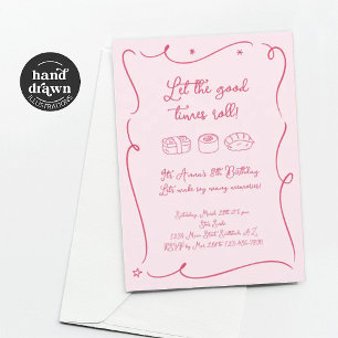 Convite de Festa de Sushi Meninas Rosa