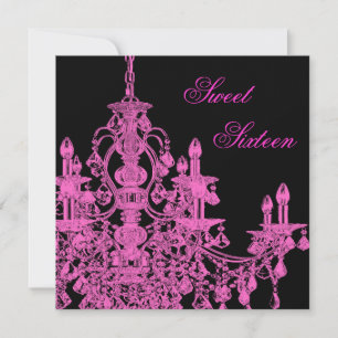 Convite de festa de Sweet Sixteen com lustre rosa 